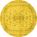 Round Abstract Yellow Modern Rug, abs2134yw