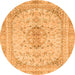 Round Machine Washable Abstract Orange Modern Area Rugs, wshabs2134org