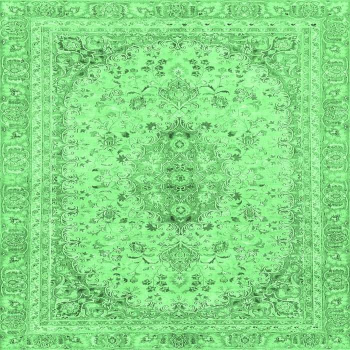 Square Machine Washable Abstract Emerald Green Modern Area Rugs, wshabs2134emgrn