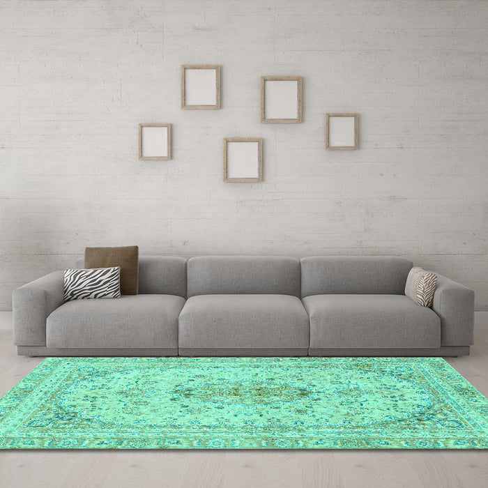 Machine Washable Abstract Turquoise Modern Area Rugs in a Living Room,, wshabs2134turq