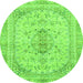 Round Machine Washable Abstract Green Modern Area Rugs, wshabs2134grn