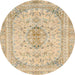 Round Machine Washable Abstract Brown Gold Rug, wshabs2134