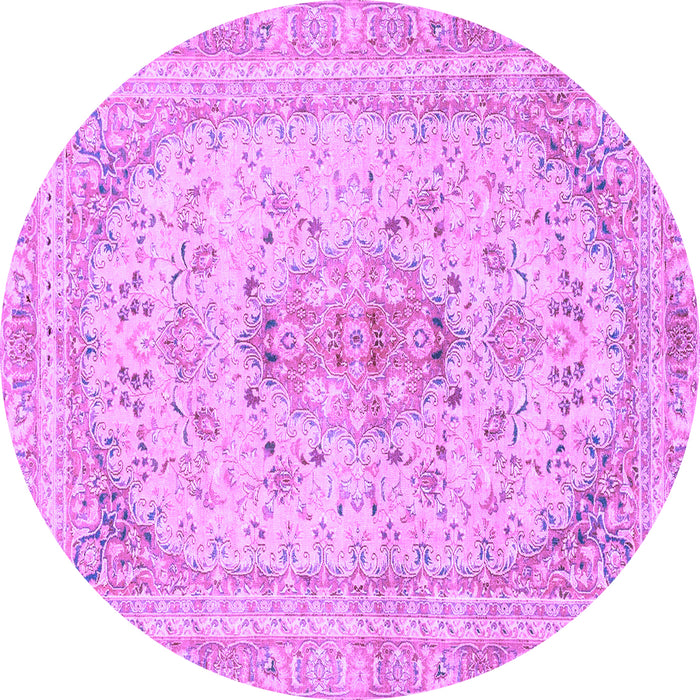 Round Machine Washable Abstract Purple Modern Area Rugs, wshabs2134pur