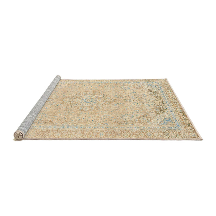 Sideview of Machine Washable Abstract Khaki Gold Rug, wshabs2135