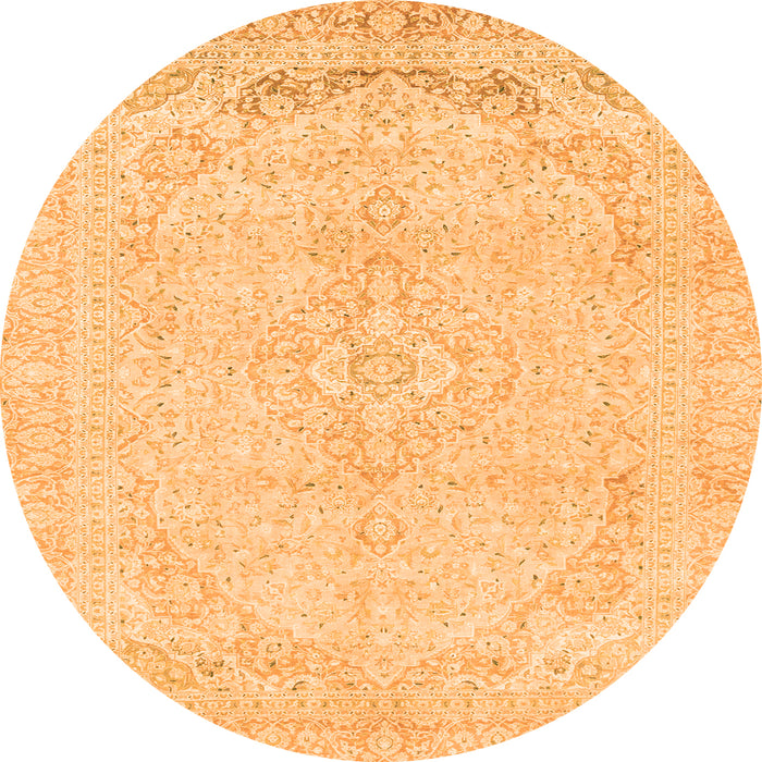 Round Machine Washable Abstract Orange Modern Area Rugs, wshabs2135org