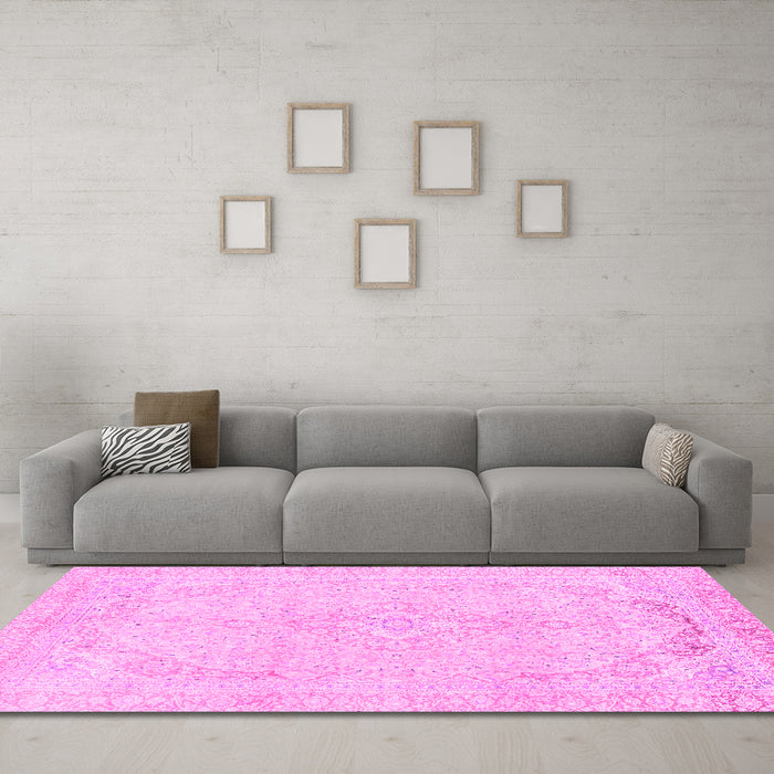 Machine Washable Abstract Pink Modern Rug in a Living Room, wshabs2135pnk
