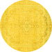 Round Abstract Yellow Modern Rug, abs2135yw