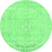 Round Abstract Emerald Green Modern Rug, abs2135emgrn