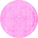 Round Machine Washable Abstract Pink Modern Rug, wshabs2135pnk