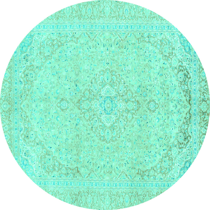 Round Machine Washable Abstract Turquoise Modern Area Rugs, wshabs2135turq