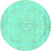 Round Machine Washable Abstract Turquoise Modern Area Rugs, wshabs2135turq