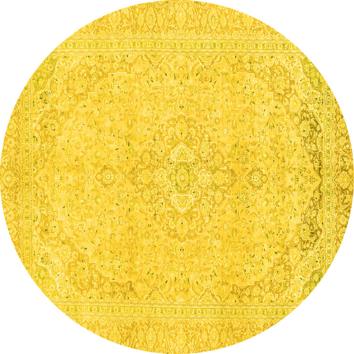 Round Machine Washable Abstract Yellow Modern Rug, wshabs2135yw