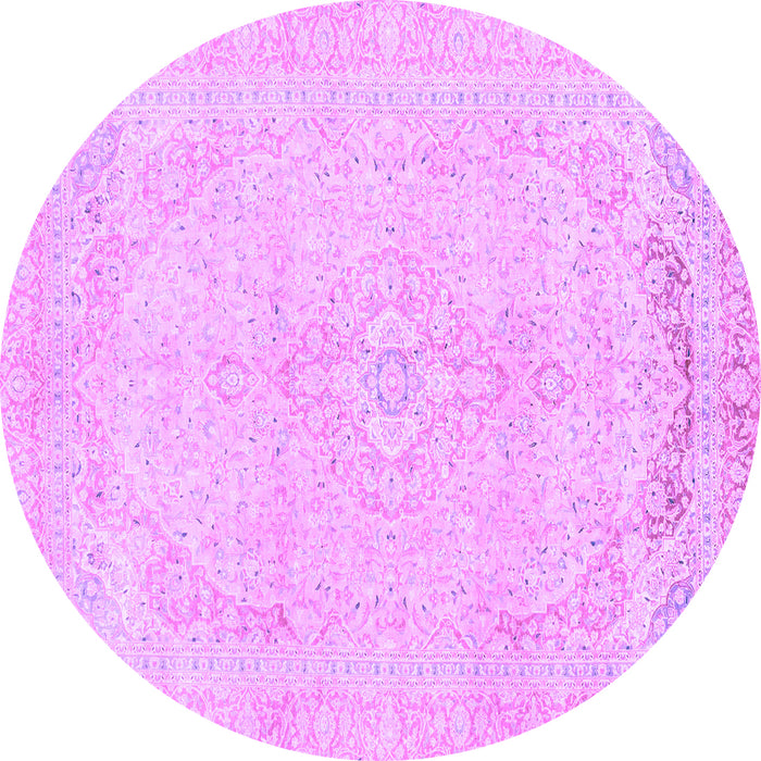 Round Machine Washable Abstract Purple Modern Area Rugs, wshabs2135pur
