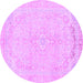 Round Machine Washable Abstract Purple Modern Area Rugs, wshabs2135pur