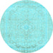 Round Abstract Light Blue Modern Rug, abs2135lblu