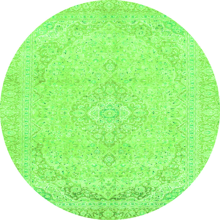 Round Machine Washable Abstract Green Modern Area Rugs, wshabs2135grn