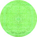 Round Machine Washable Abstract Green Modern Area Rugs, wshabs2135grn