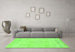 Machine Washable Abstract Green Modern Area Rugs in a Living Room,, wshabs2135grn