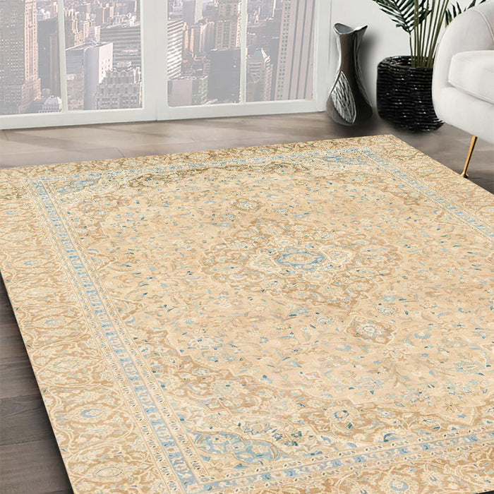 Machine Washable Abstract Khaki Gold Rug in a Family Room, wshabs2135