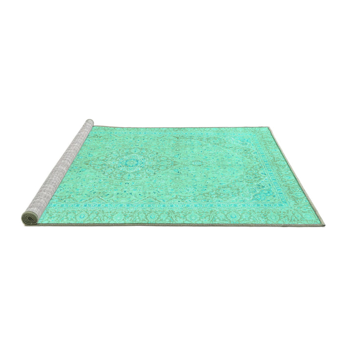Sideview of Machine Washable Abstract Turquoise Modern Area Rugs, wshabs2135turq