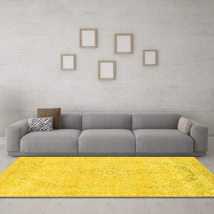 Machine Washable Abstract Yellow Modern Rug in a Living Room, wshabs2135yw