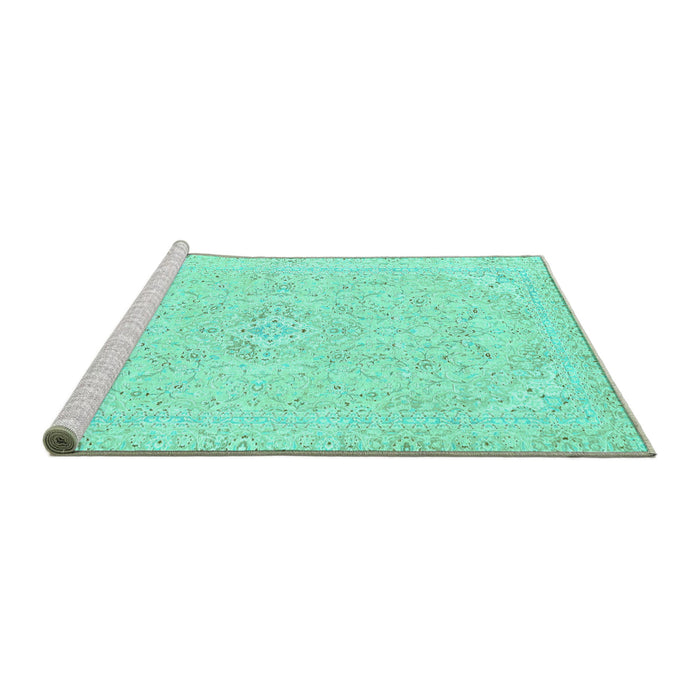 Sideview of Machine Washable Abstract Turquoise Modern Area Rugs, wshabs2136turq