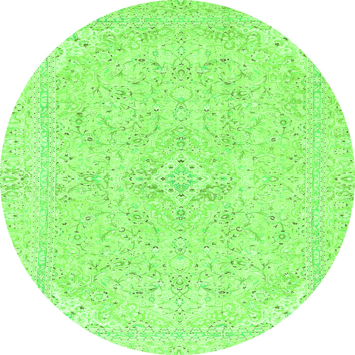 Round Machine Washable Abstract Green Modern Area Rugs, wshabs2136grn
