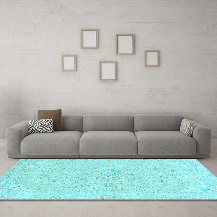 Machine Washable Abstract Light Blue Modern Rug in a Living Room, wshabs2136lblu