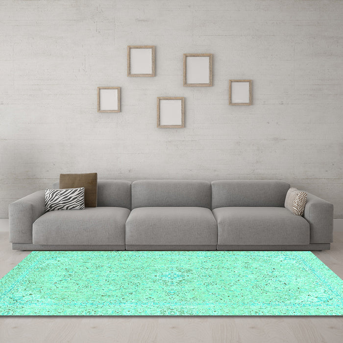 Machine Washable Abstract Turquoise Modern Area Rugs in a Living Room,, wshabs2136turq