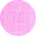 Round Machine Washable Abstract Pink Modern Rug, wshabs2136pnk