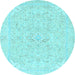 Round Machine Washable Abstract Light Blue Modern Rug, wshabs2136lblu