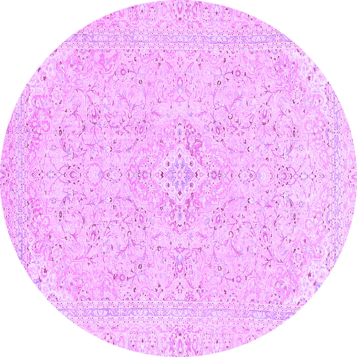 Round Machine Washable Abstract Purple Modern Area Rugs, wshabs2136pur