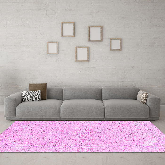 Machine Washable Abstract Pink Modern Rug in a Living Room, wshabs2136pnk