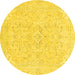 Round Machine Washable Abstract Yellow Modern Rug, wshabs2136yw