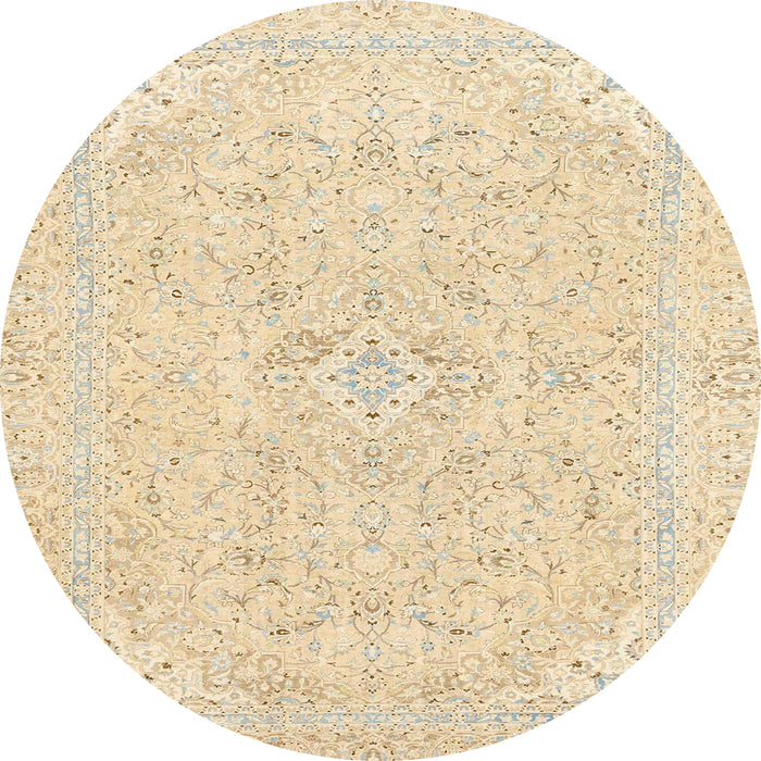 Round Machine Washable Abstract Khaki Gold Rug, wshabs2136