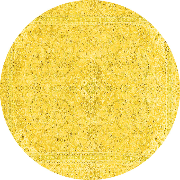 Round Abstract Yellow Modern Rug, abs2136yw