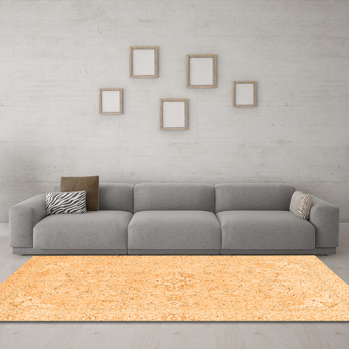 Machine Washable Abstract Orange Modern Area Rugs in a Living Room, wshabs2136org