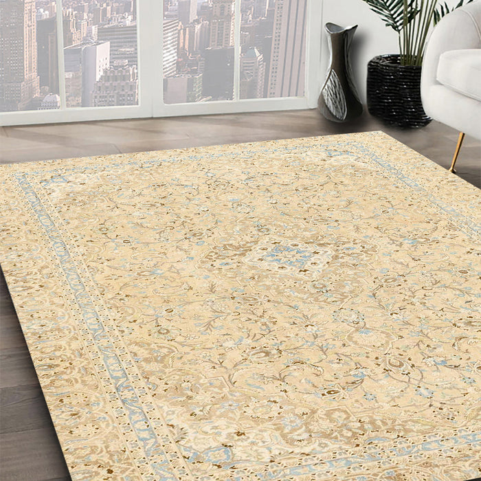 Machine Washable Abstract Khaki Gold Rug in a Family Room, wshabs2136
