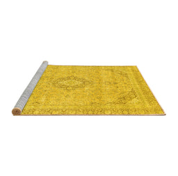 Sideview of Machine Washable Abstract Yellow Modern Rug, wshabs2137yw