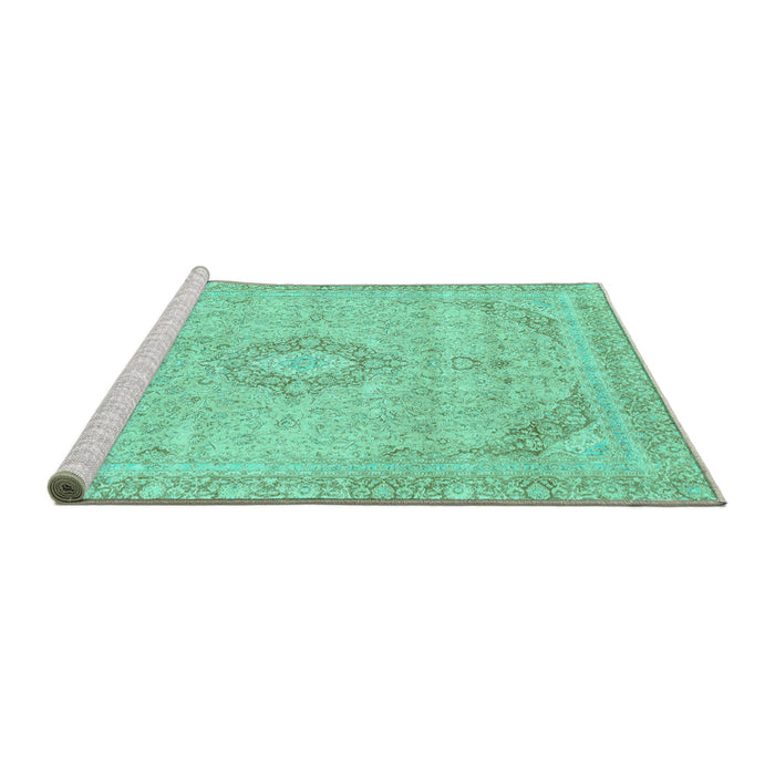 Sideview of Machine Washable Abstract Turquoise Modern Area Rugs, wshabs2137turq