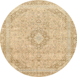 Round Abstract Brown Gold Modern Rug, abs2137