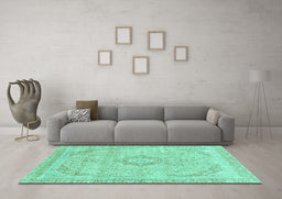 Machine Washable Abstract Turquoise Modern Area Rugs in a Living Room,, wshabs2137turq