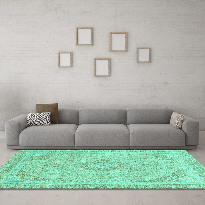 Machine Washable Abstract Turquoise Modern Area Rugs in a Living Room,, wshabs2137turq