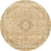 Round Machine Washable Abstract Brown Gold Rug, wshabs2137