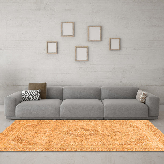 Machine Washable Abstract Orange Modern Area Rugs in a Living Room, wshabs2137org