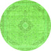 Round Machine Washable Abstract Green Modern Area Rugs, wshabs2137grn