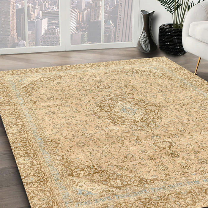 Machine Washable Abstract Brown Gold Rug in a Family Room, wshabs2137