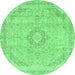 Round Machine Washable Abstract Emerald Green Modern Area Rugs, wshabs2137emgrn