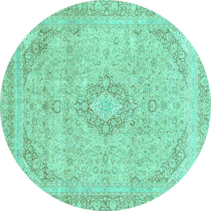 Round Machine Washable Abstract Turquoise Modern Area Rugs, wshabs2137turq