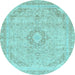 Round Abstract Light Blue Modern Rug, abs2137lblu